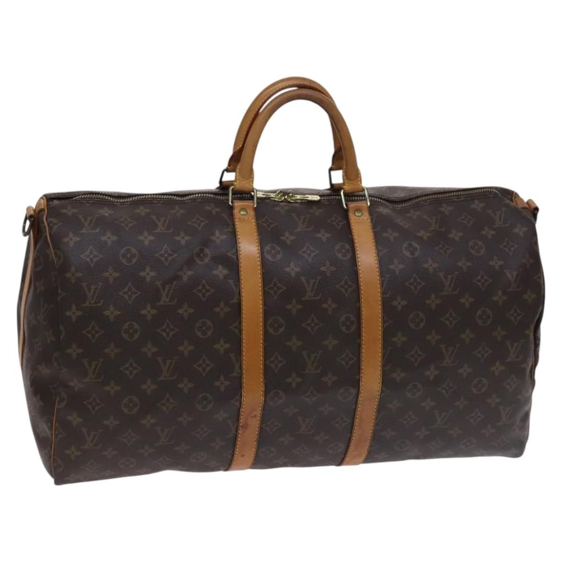 Keepall Bandouliere 55 Monogram Canvas Travel Bag by Louis Vuitton: Keepall Bandouliere 55 Monogram Canvas Travel Bag by Louis Vuitton This pre-owned Louis Vuitton Keepall Bandouliere 55 Boston bag features the iconic monogram canvas in brown. Designed for unisex use,