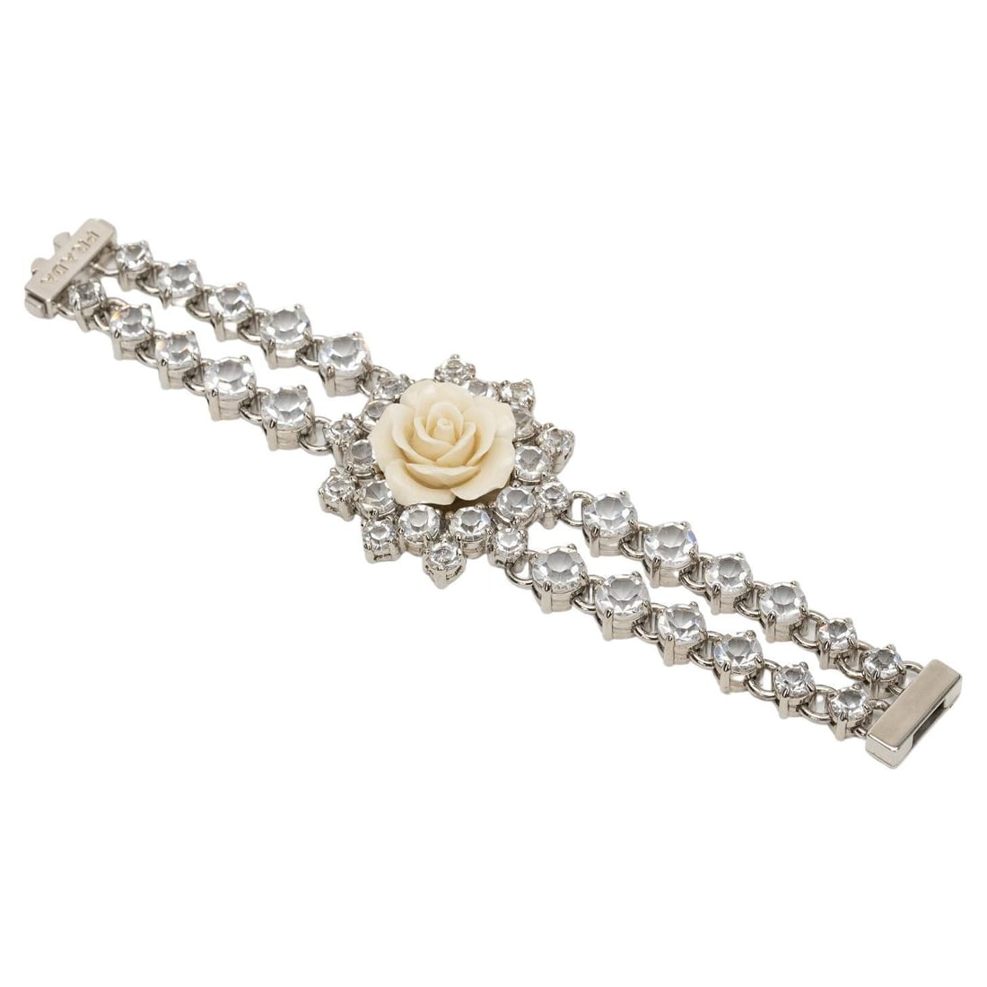 Prada Cream Rose Swarovski Crystal Bracelet 2012 Resort Collection: Prada Cream Rose Swarovski Crystal Bracelet 2012 Resort Collection Enhance your accessory collection with this exquisite Prada Cream Rose & Swarovski Crystal Bracelet from the Resort Collection 2012.