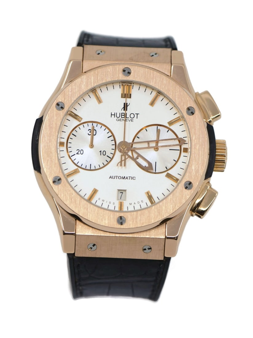 Hublot Classic Fusion Chronograph 18K Rose Gold 45mm Watch 521.OX.2611.LR: Hublot Classic Fusion Chronograph 18K Rose Gold 45mm Watch 521.OX.2611.LR Experience luxury with the Hublot Classic Fusion Chronograph wristwatch, crafted in 18K rose gold. This exquisite timepiece fe