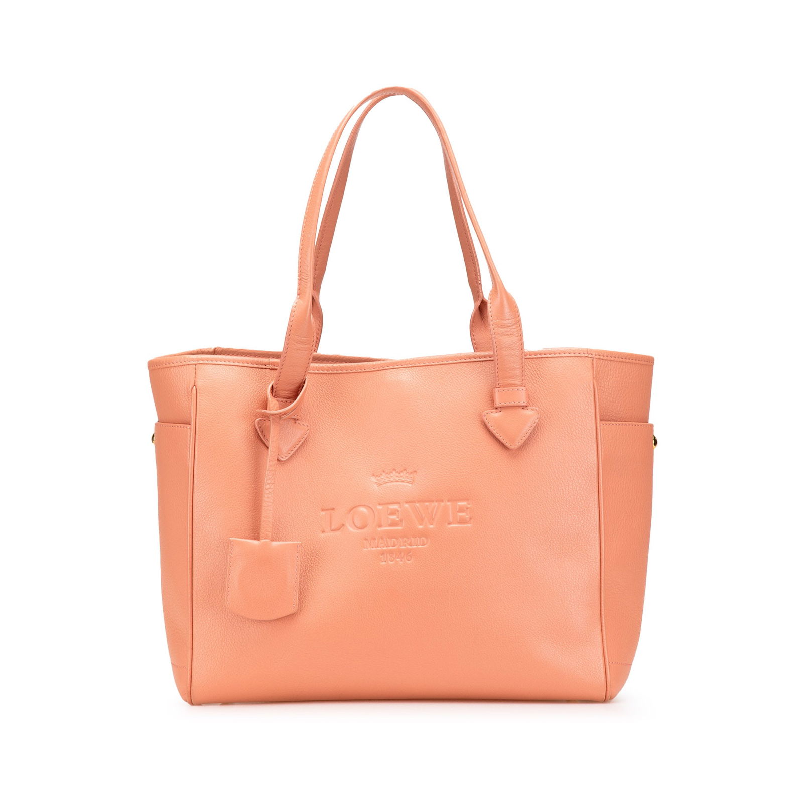 LOEWE Leather Heritage Tote Pink with Dust Bag: LOEWE Leather Heritage Tote Pink with Dust Bag Introducing the LOEWE Leather Heritage Tote, a stylish and functional accessory crafted from high-quality leather. This tote features flat leather handle