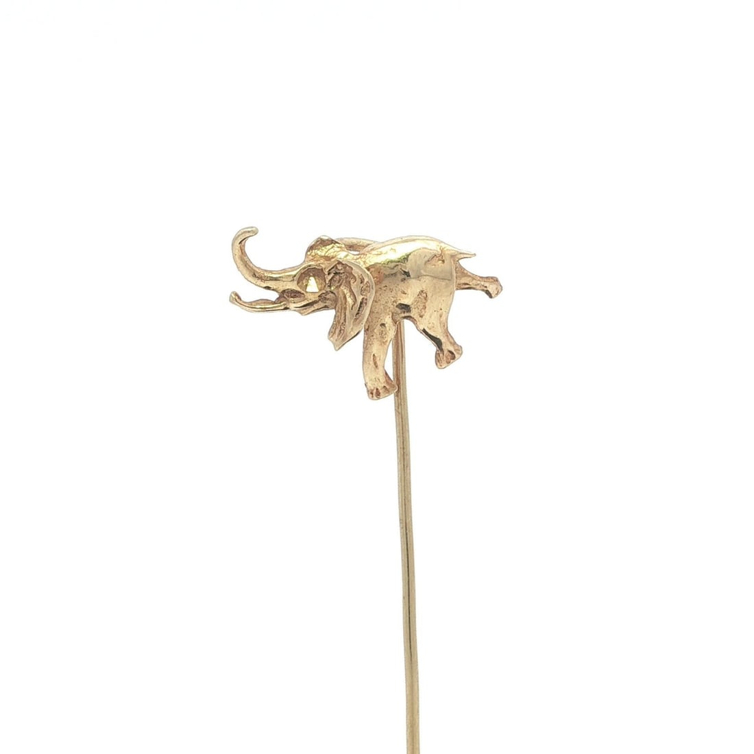 14k Yellow Gold Elephant Motif Vintage Stick Pin Brooch: 14k Yellow Gold Elephant Motif Vintage Stick Pin Brooch This vintage stick pin features a detailed elephant motif crafted in solid 14k yellow gold. The pin is unbranded and retains its original finish