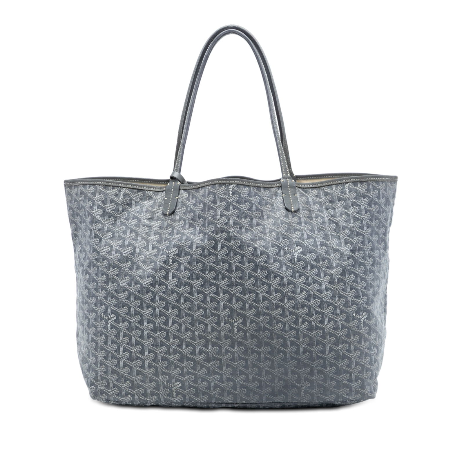 Goyard Saint Louis GM Gray Coated Canvas Tote with Repainted Handles: Goyard Saint Louis GM Gray Coated Canvas Tote with Repainted Handles The Goyardine Saint Louis GM is crafted with a coated canvas body and features flat leather handles and an open top design. The str