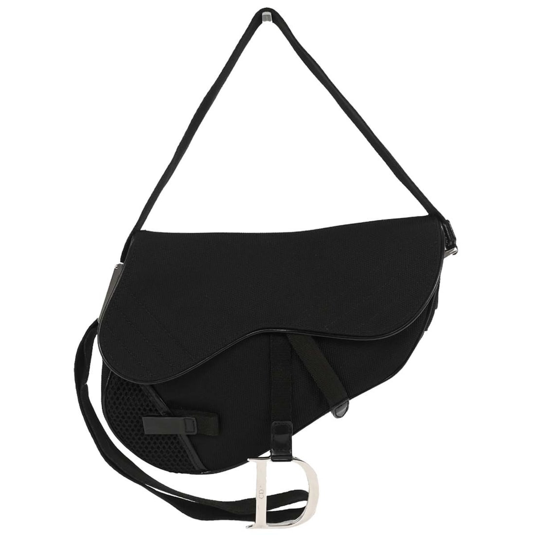 Dior Black Saddle Shoulder Bag RU0022 Canvas Leather Italy: Dior Black Saddle Shoulder Bag RU0022 Canvas Leather Italy Introducing the Christian Dior Black Saddle Shoulder Bag, a stunning blend of style and functionality. This medium-sized bag features a sleek