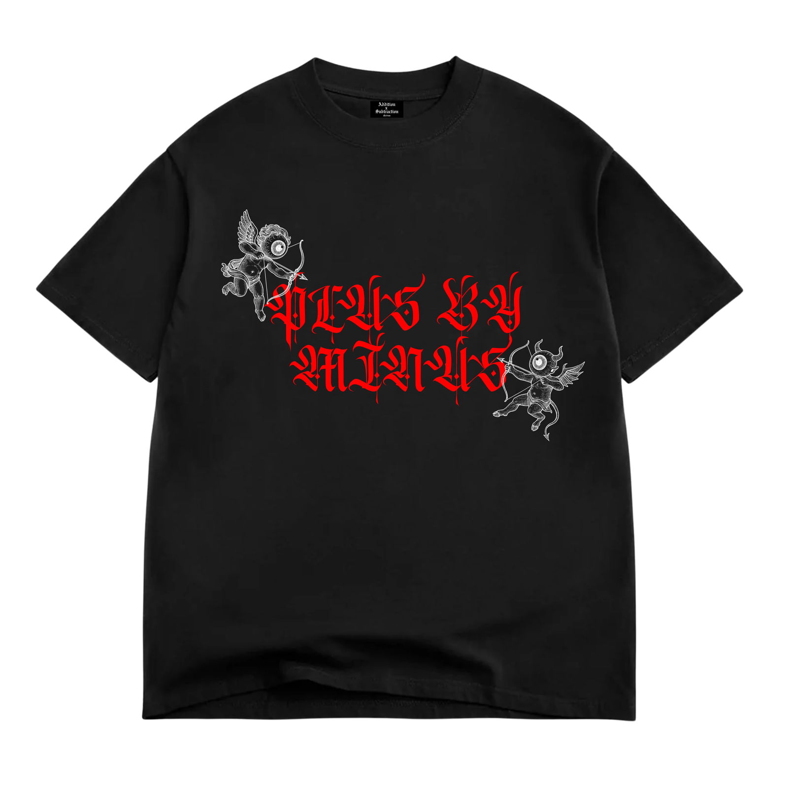 Good With The Bad Large Black T Shirt by Addition By Subtraction: Good With The Bad Large Black T Shirt by Addition By Subtraction This is the Addition By Subtraction Good With The Bad Black Tee in a large size. The shirt features a distinctive graphic design and is