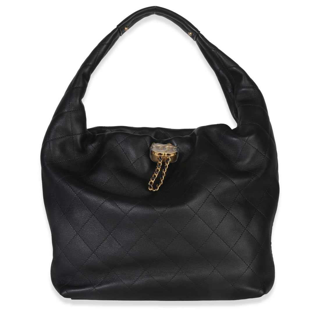Chanel Large Hobo Black Calfskin Quilted Leather Shoulder Bag with Dustbag: Chanel Large Hobo Black Calfskin Quilted Leather Shoulder Bag with Dustbag This Chanel 26C large hobo bag is crafted from black quilted calfskin leather and features a spacious design. The bag is styl