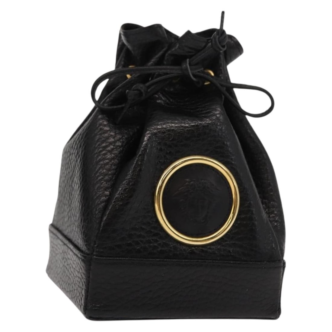 Gianni Versace Black Gold Leather Pouch Authentic BA7106: Gianni Versace Black Gold Leather Pouch Authentic BA7106 This Gianni Versace pouch is a stylish accessory made from high-quality leather, showcasing a classic black and gold color scheme. With a compa