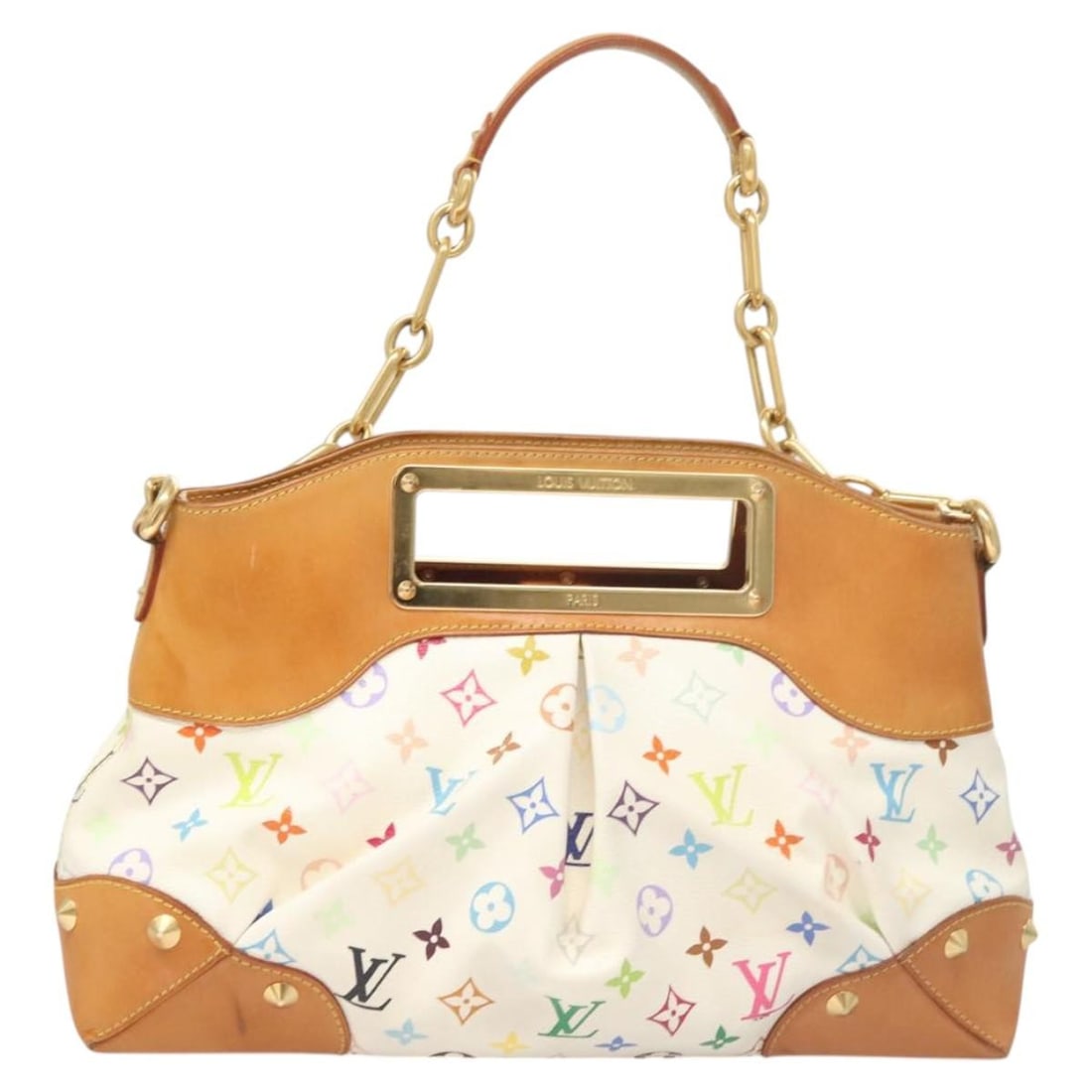 Judy Multicolor Canvas Shoulder Bag by Louis Vuitton White: Judy Multicolor Canvas Shoulder Bag by Louis Vuitton White The Louis Vuitton Judy Handbag in Monogram Multicolor features a white canvas exterior and is designed for women. The bag is crafted in Franc
