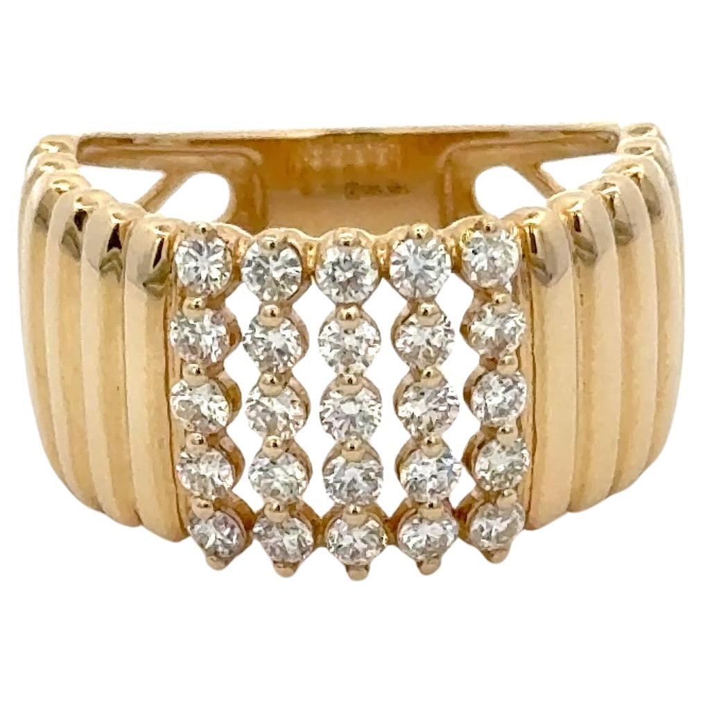 14K Yellow Gold Ribbed Fashion Ring with 25 Diamonds 0.76 Carats by Harbor Diamonds: 14K Yellow Gold Ribbed Fashion Ring with 25 Diamonds 0.76 Carats by Harbor Diamonds This stunning 14 karat yellow gold fashion ring features a striking design with 25 round cut diamonds totaling 0.76