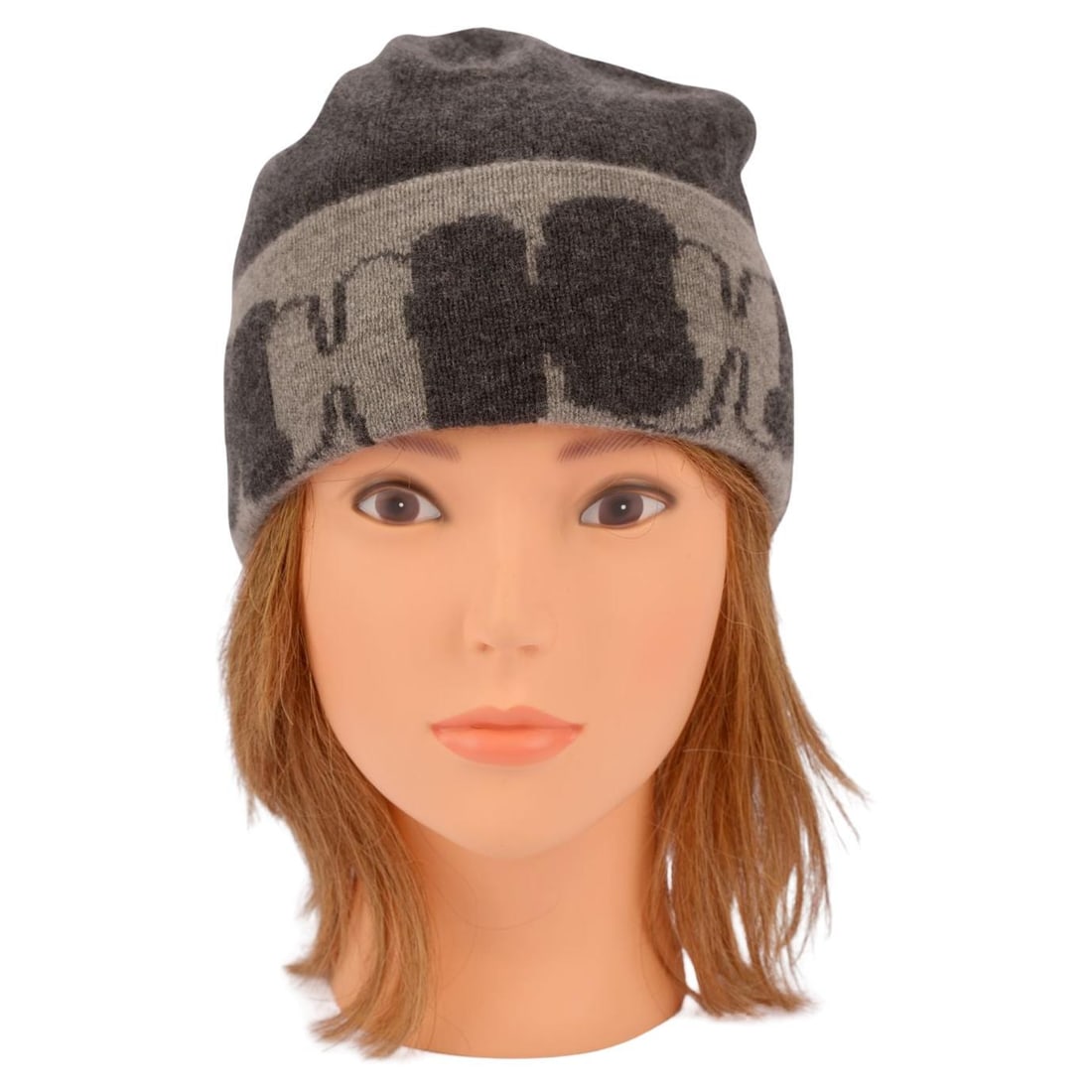 Large Hermes Beanie in Gray Cashmere with H Motif: Large Hermes Beanie in Gray Cashmere with H Motif This Hermes Cashmere "H" Beanie features a blend of gray tones and is crafted in size large. Made in France, it showcases the signature Hermes aesthet