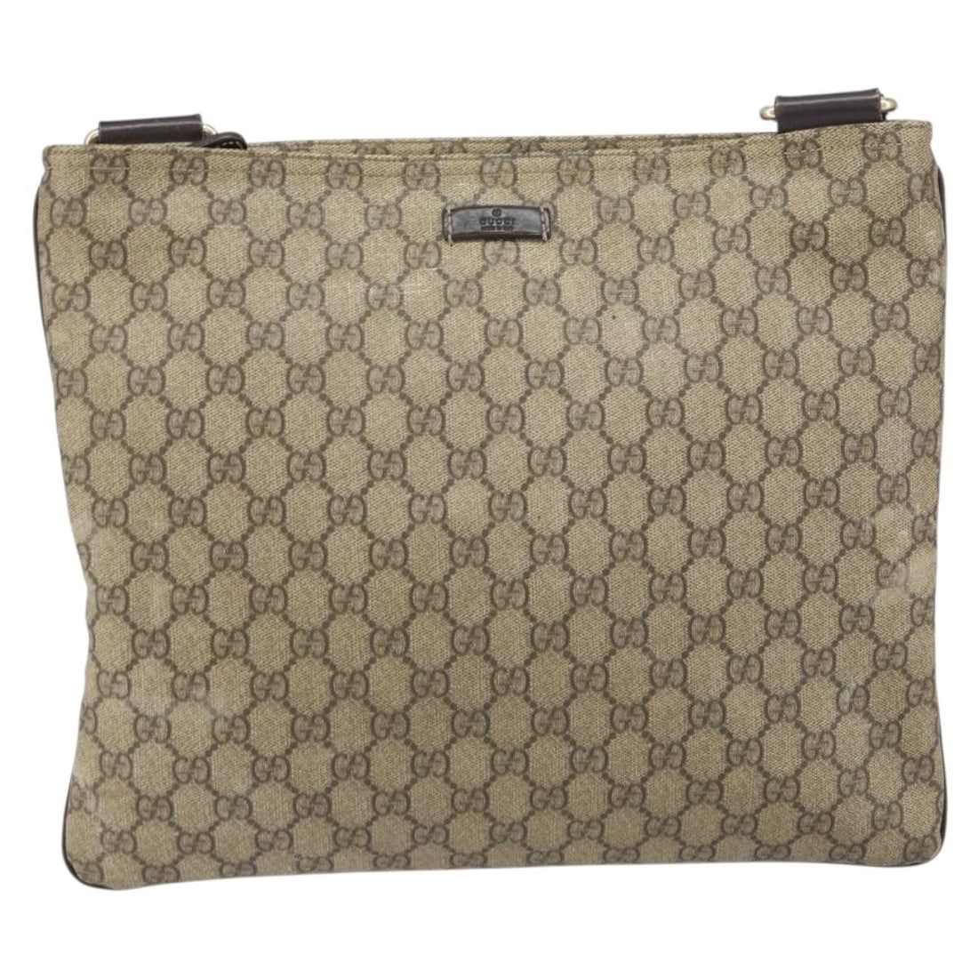 Unisex Gucci GG Coated Canvas Zip Top Messenger Bag Beige: Unisex Gucci GG Coated Canvas Zip Top Messenger Bag Beige This Gucci Zip Top Messenger Bag features a unisex design crafted from beige coated PVC canvas with signature GG pattern. It includes a zip-to