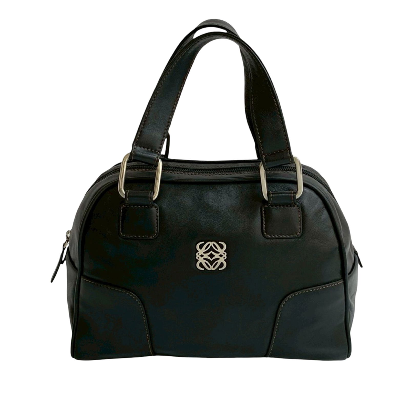 LOEWE Anagram Black Leather Tote with Top Zip and Interior Pockets (1 of 9)