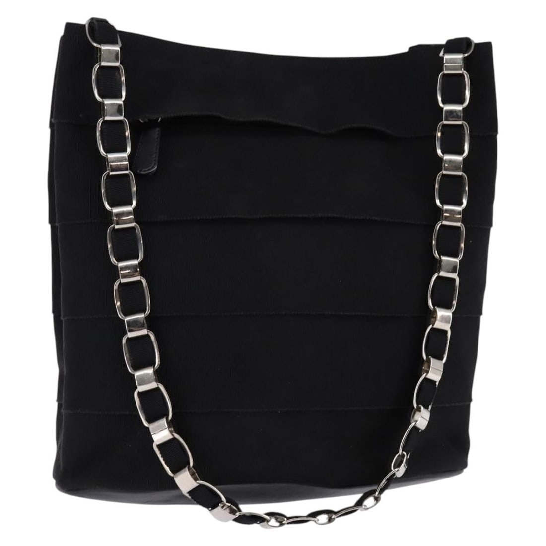 Salvatore Ferragamo Vala Canvas Chain Shoulder Handbag Black: Salvatore Ferragamo Vala Canvas Chain Shoulder Handbag Black This pre-owned Salvatore Ferragamo Vala shoulder bag for women features a black canvas exterior with a chain shoulder strap. The bag shows