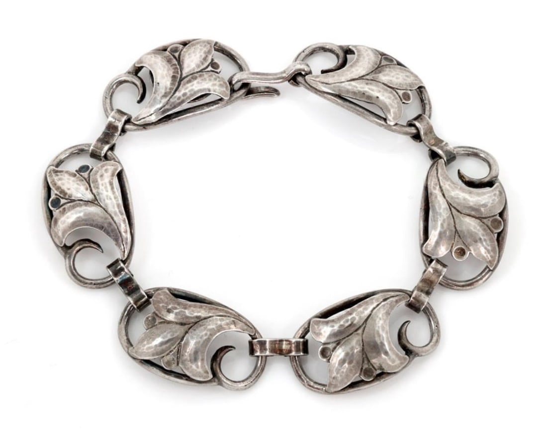 Six-Link Sterling Silver Floral Bracelet by Georg Jensen (1 of 4)