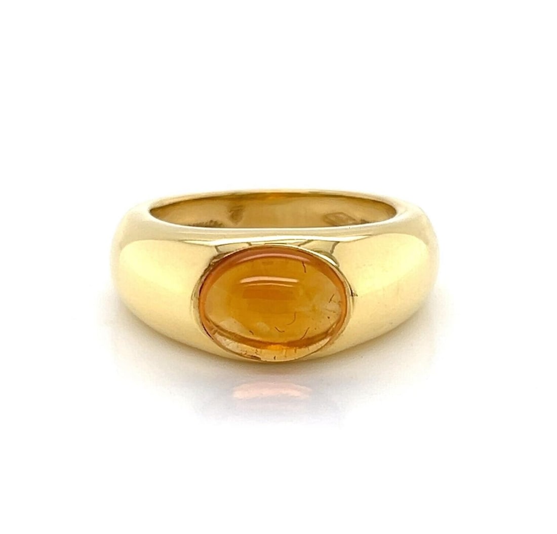 18k Yellow Gold Dome Band Ring with Citrine Cabochon by Tiffany Size 5: 18k Yellow Gold Dome Band Ring with Citrine Cabochon by Tiffany Size 5 This authentic Tiffany & Co. dome band ring is crafted from solid 18k yellow gold and features a luminous citrine cabochon in a s