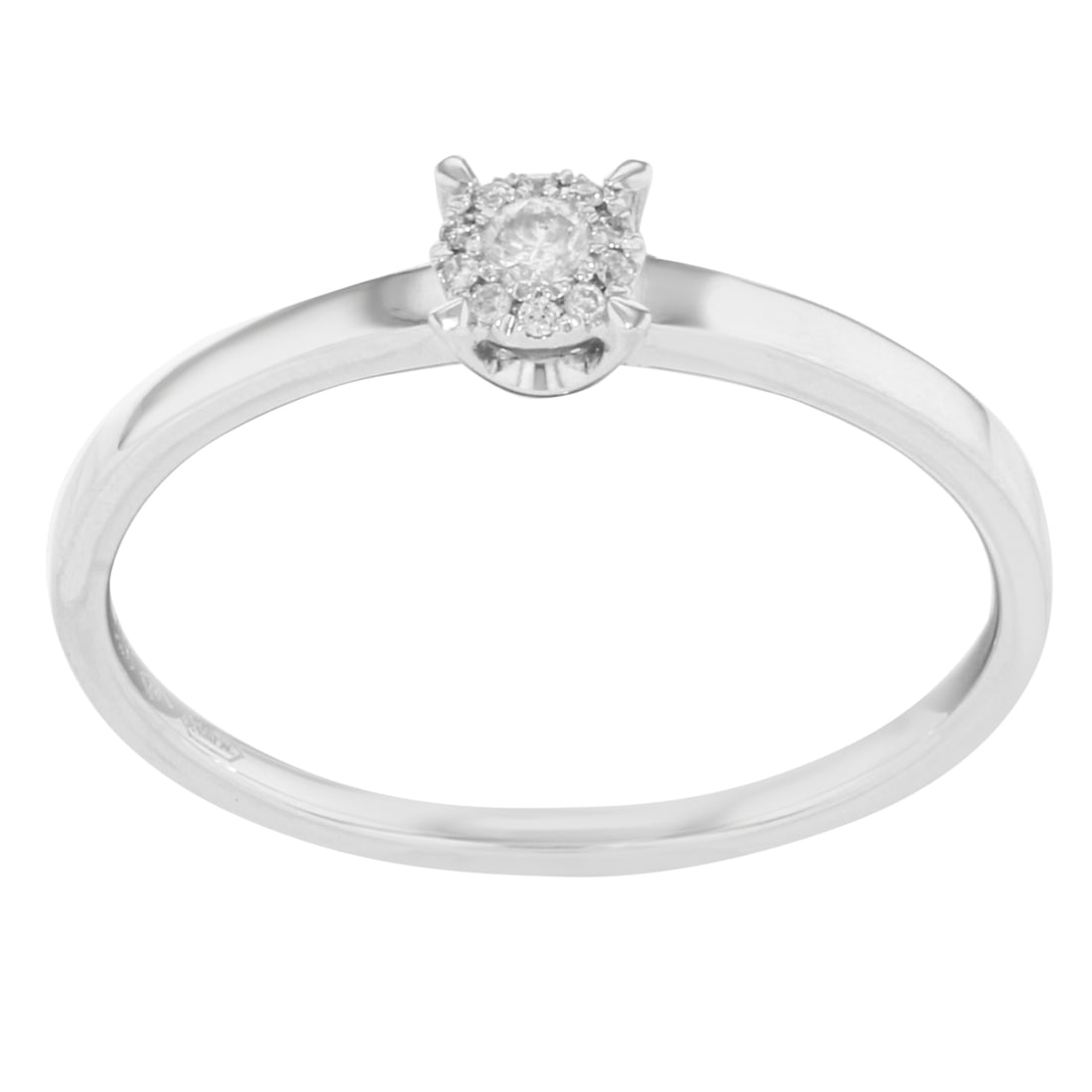Damiani 18k White Gold Diamond Engagement Ring 0.08ct Charm Size 6.5: Damiani 18k White Gold Diamond Engagement Ring 0.08ct Charm Size 6.5 This exquisite engagement ring by Damiani features a charming design crafted from 18k white gold. The ring showcases a delicate clu