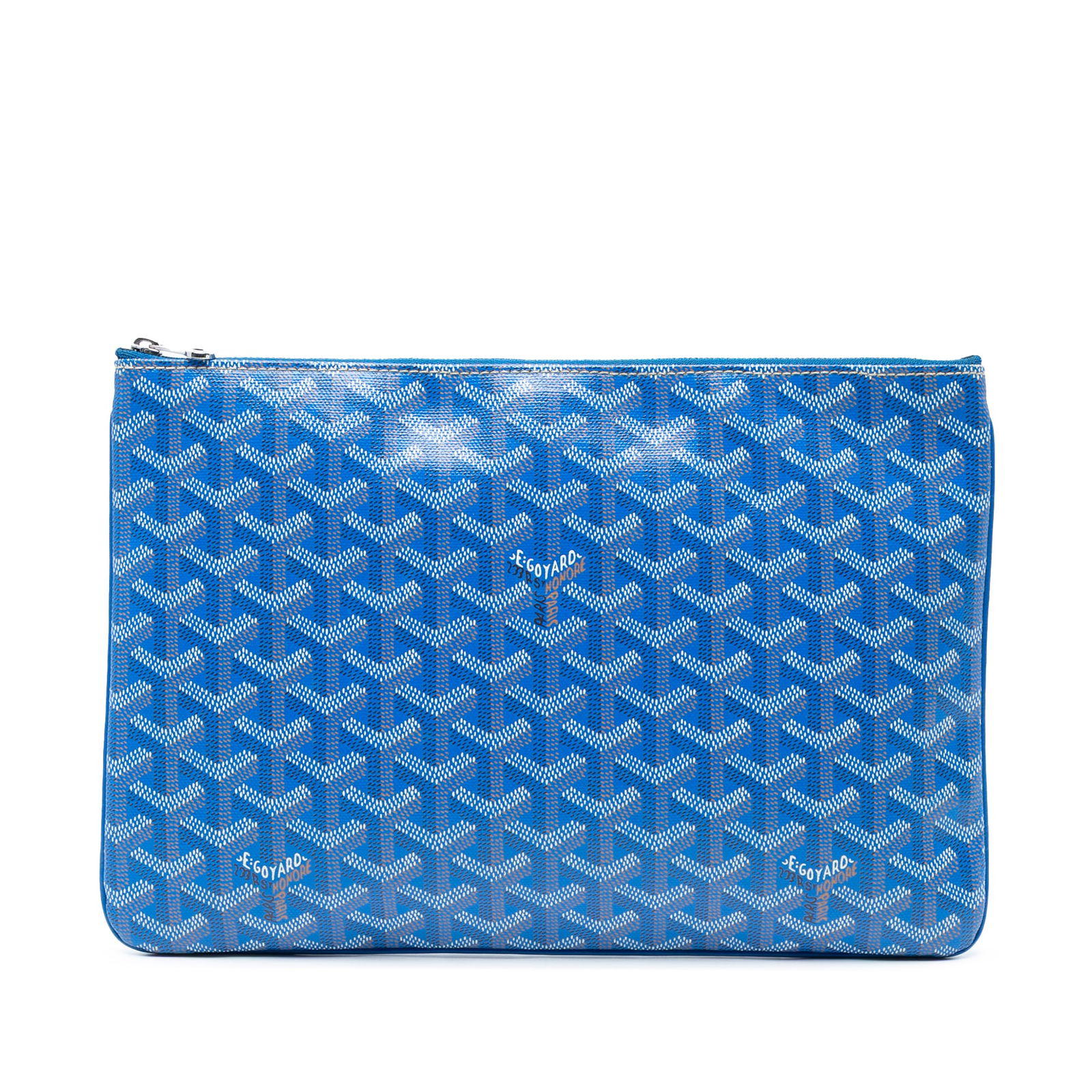 Goyard Senat MM Blue Coated Canvas Bag: Goyard Senat MM Blue Coated Canvas Bag Introducing the Goyardine Senat MM, a stylish and functional bag crafted from durable coated canvas in a striking blue color. This bag features a secure top zip