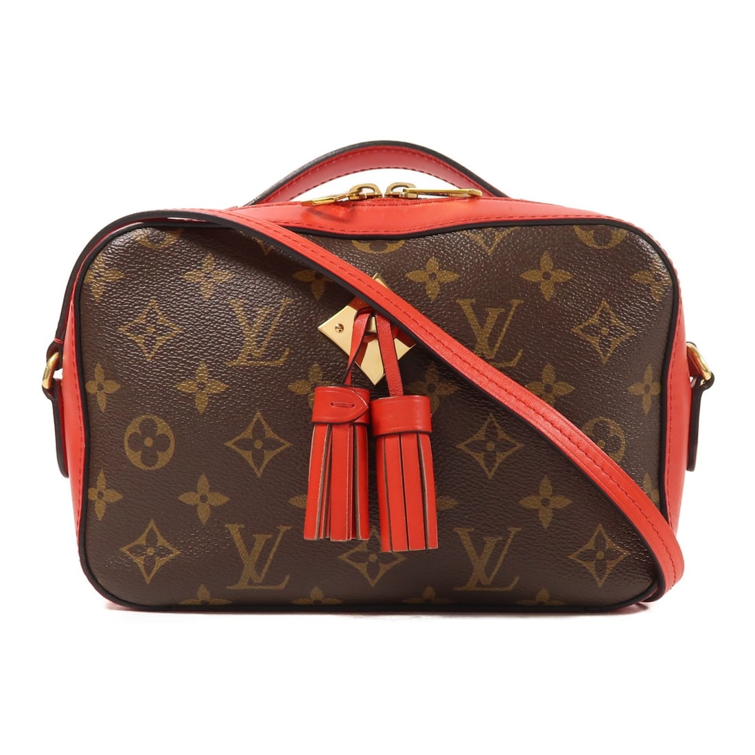LOUIS VUITTON Saintonge 2 Way Shoulder Handbag M43556 Monogram Brown Red: LOUIS VUITTON Saintonge 2 Way Shoulder Handbag M43556 Monogram Brown Red This Louis Vuitton Saintonge 2 Way Shoulder Handbag features a stylish design crafted from durable PVC coated canvas in a class