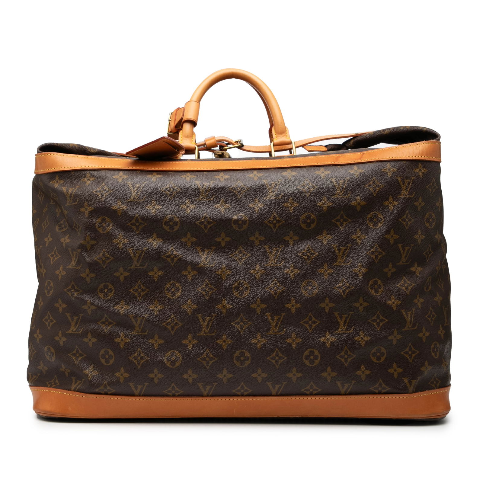 Louis Vuitton Cruiser 50 Brown Monogram Canvas Travel Bag with Vachetta Leather Trim: Louis Vuitton Cruiser 50 Brown Monogram Canvas Travel Bag with Vachetta Leather Trim The Louis Vuitton Monogram Cruiser 50 is a travel bag crafted from the brand's signature monogram canvas with vache