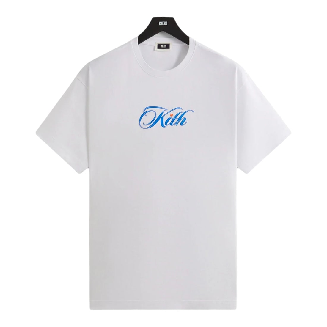 White T Shirt with Kith Script Logo in Small Size: White T Shirt with Kith Script Logo in Small Size Authentic Kith Cursive Logo White Tee in un-used and unworn condition. Features the classic Kith cursive logo on a white tee. Size: Small. Specificati