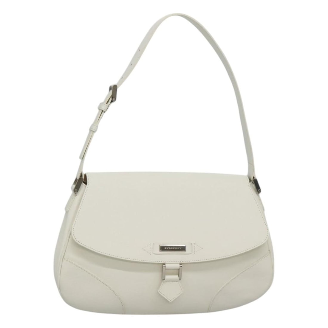 Burberry White Silver Leather Shoulder Bag Auth AM8509 (1 of 18)