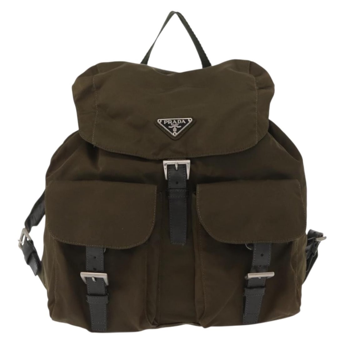 Prada Vela Khaki Nylon Backpack with Double Front Pockets and Leather Trim (1 of 18)