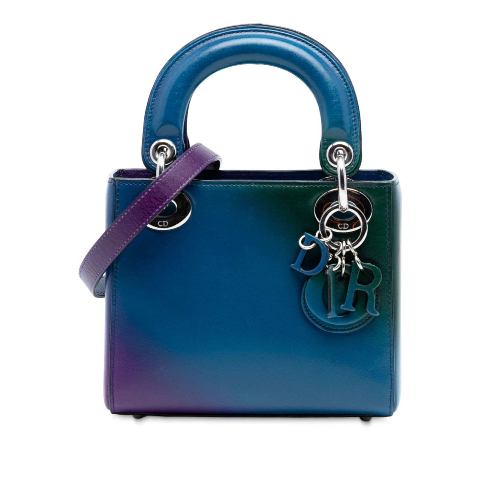 Dior Mini Ombre Calfskin Lady Dior Bag Blue Leather: Dior Mini Ombre Calfskin Lady Dior Bag Blue Leather This Mini Ombre Calfskin Lady Dior bag showcases a stunning ombre leather body in a beautiful blue hue. It features flat leather top handles for eas