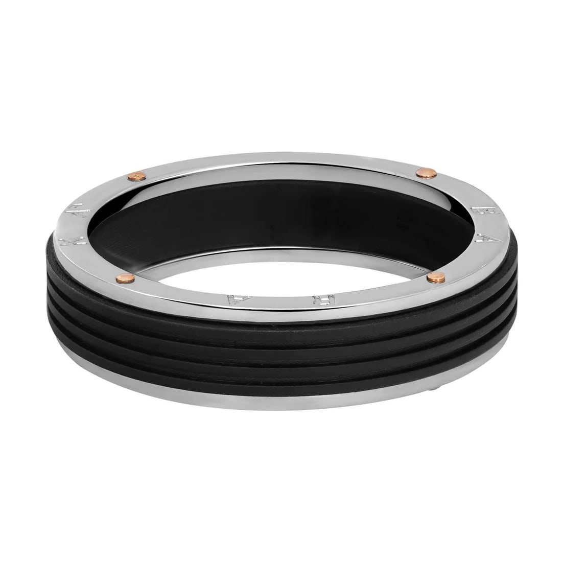 Baraka Ritmika Men's Wedding Band Ring 18K White Rose Gold Steel Black PVD Size 13: Baraka Ritmika Men's Wedding Band Ring 18K White Rose Gold Steel Black PVD Size 13 This elegant men's wedding band ring features a unique combination of 18K white gold and rose gold accents, complemen