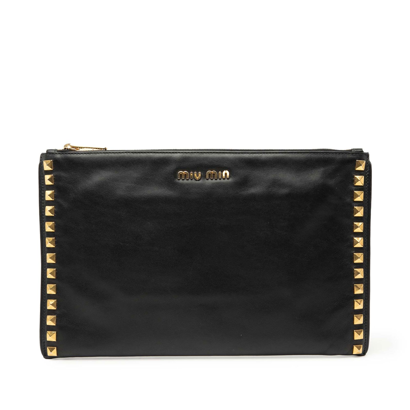 Black Leather Clutch with Gold Studs by Miu Miu (1 of 6)