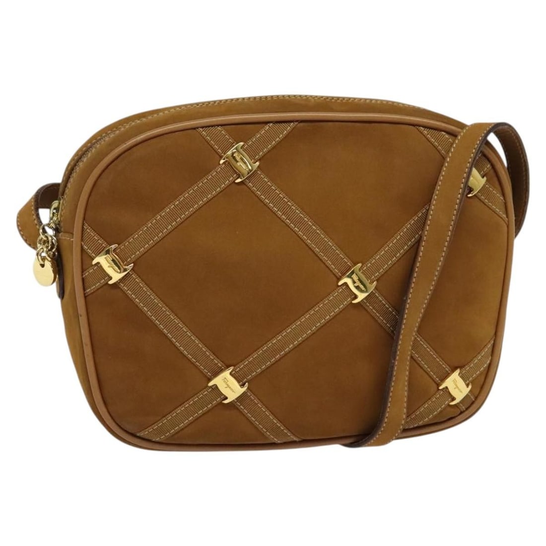 Brown Suede Vala Shoulder Bag by Salvatore Ferragamo (1 of 18)