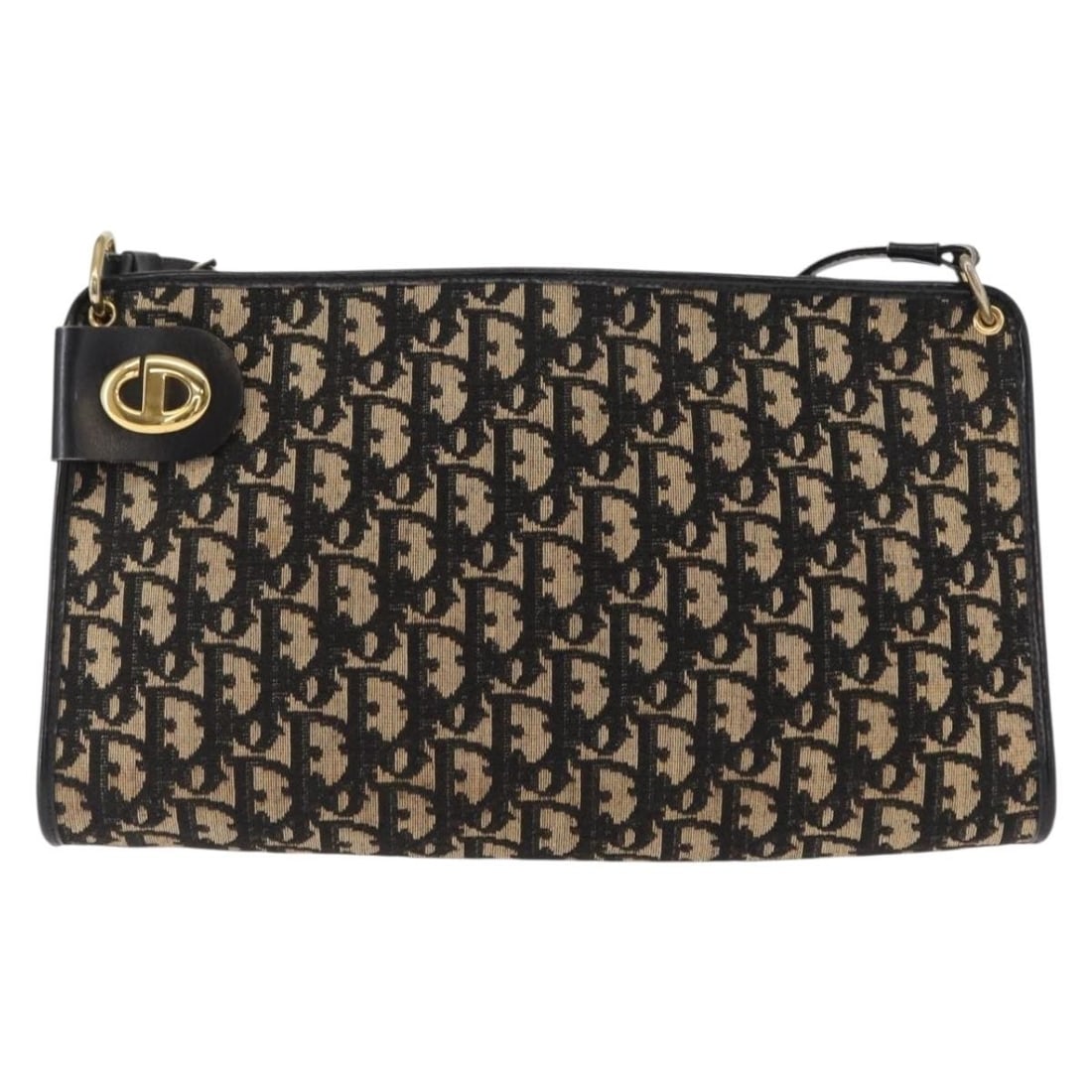 Vintage Christian Dior Canvas Shoulder Bag CD Trotter 32cm Black: Vintage Christian Dior Canvas Shoulder Bag CD Trotter 32cm Black This vintage Christian Dior CD Trotter shoulder bag for women features black canvas construction with leather accents and metal fitting