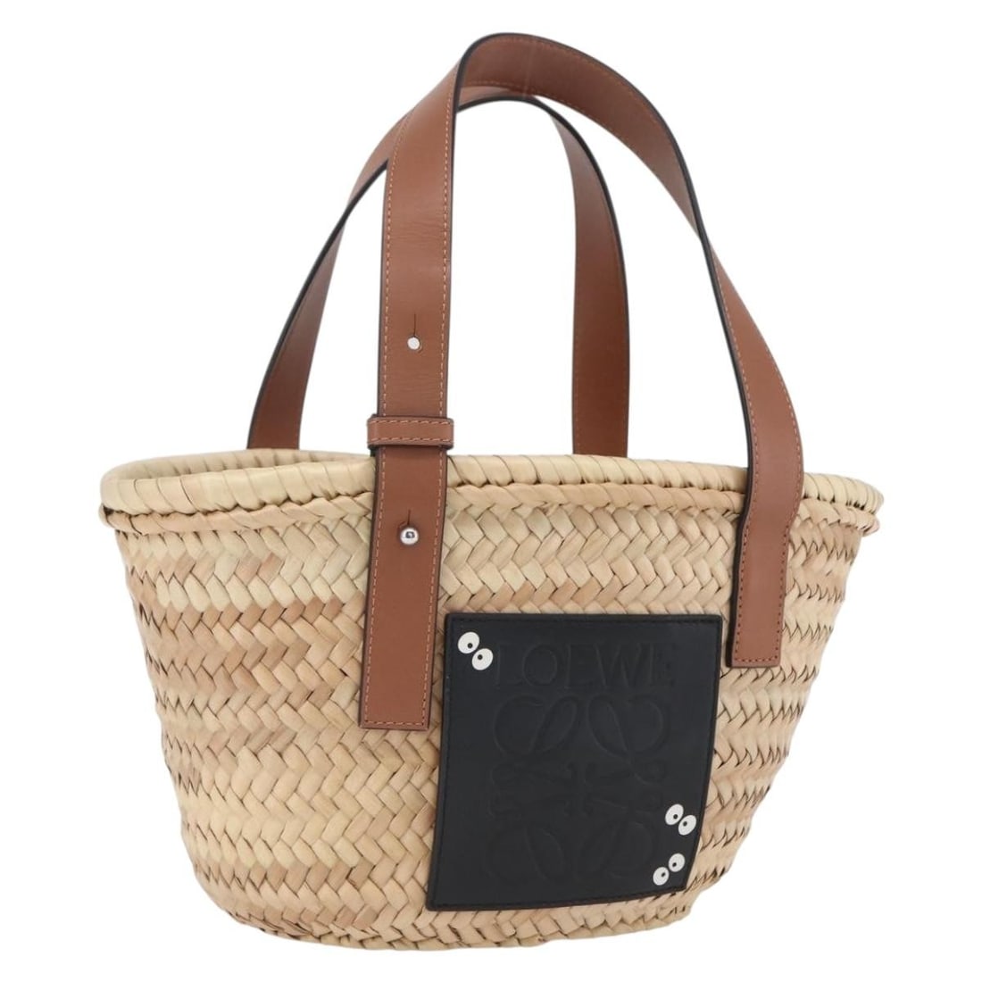 Small Beige Wood LOEWE Basket Handbag My Neighbor Totoro Makkuro Kurosuke: Small Beige Wood LOEWE Basket Handbag My Neighbor Totoro Makkuro Kurosuke This LOEWE Small Basket handbag features a special My Neighbor Totoro Makkuro Kurosuke Ghibli collaboration design. Crafted fr