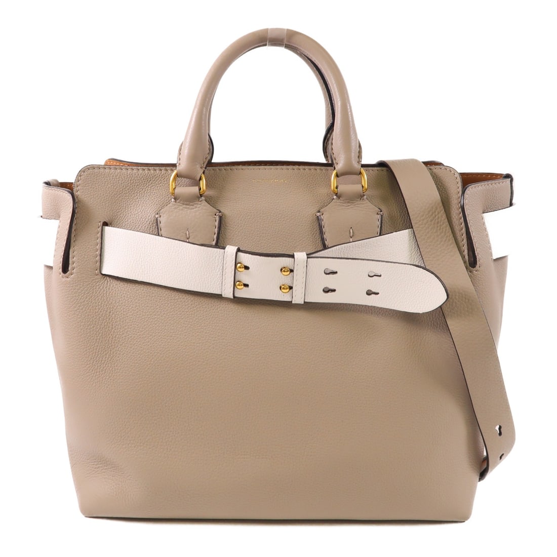 BURBERRY 2 Way Shoulder Bag Calfskin Leather Gray White: BURBERRY 2 Way Shoulder Bag Calfskin Leather Gray White This BURBERRY 2 Way Shoulder Bag is crafted from luxurious calfskin leather in a sophisticated gray and white color scheme. The bag features a v