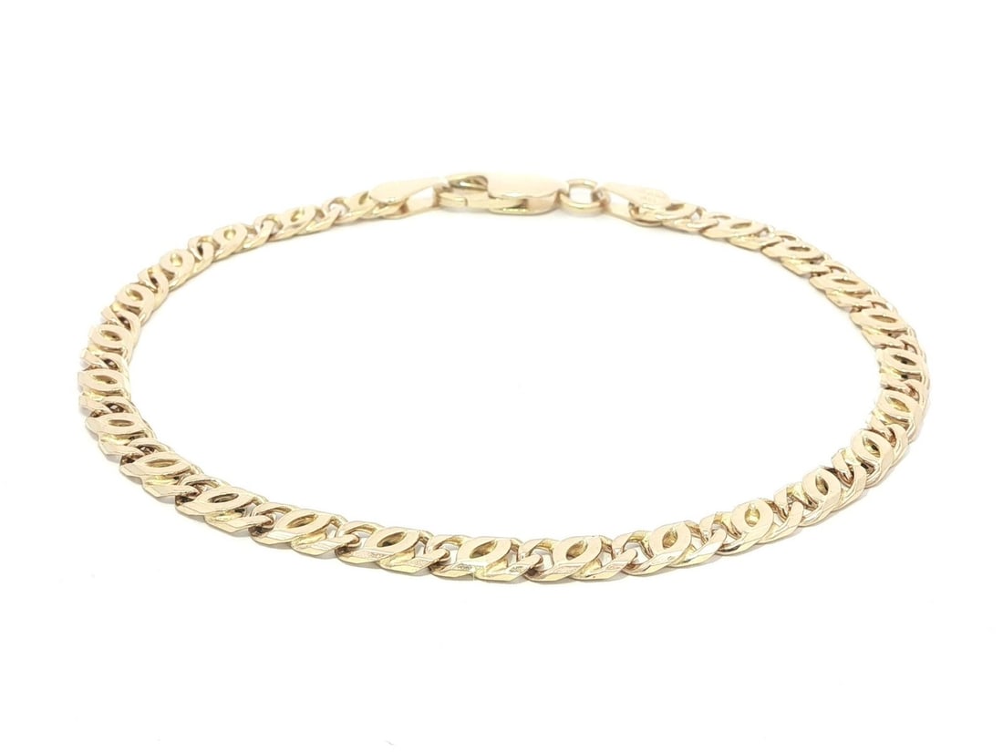 Italian 14k Yellow Gold Tiger Eye Link Chain Bracelet for Men 7.75 Inch (1 of 5)