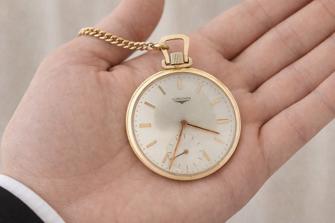44mm 14k Yellow Gold Longines-Wittnauer Mechanical Open Face Pocket Watch Caliber 17L: 44mm 14k Yellow Gold Longines-Wittnauer Mechanical Open Face Pocket Watch Caliber 17L This vintage Longines-Wittnauer pocket watch features a 44mm open face case crafted from solid 14k yellow gold. Po