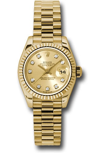 Rolex Lady Datejust 179178 Champagne Diamond Dial Fluted Bezel President Bracelet (1 of 4)