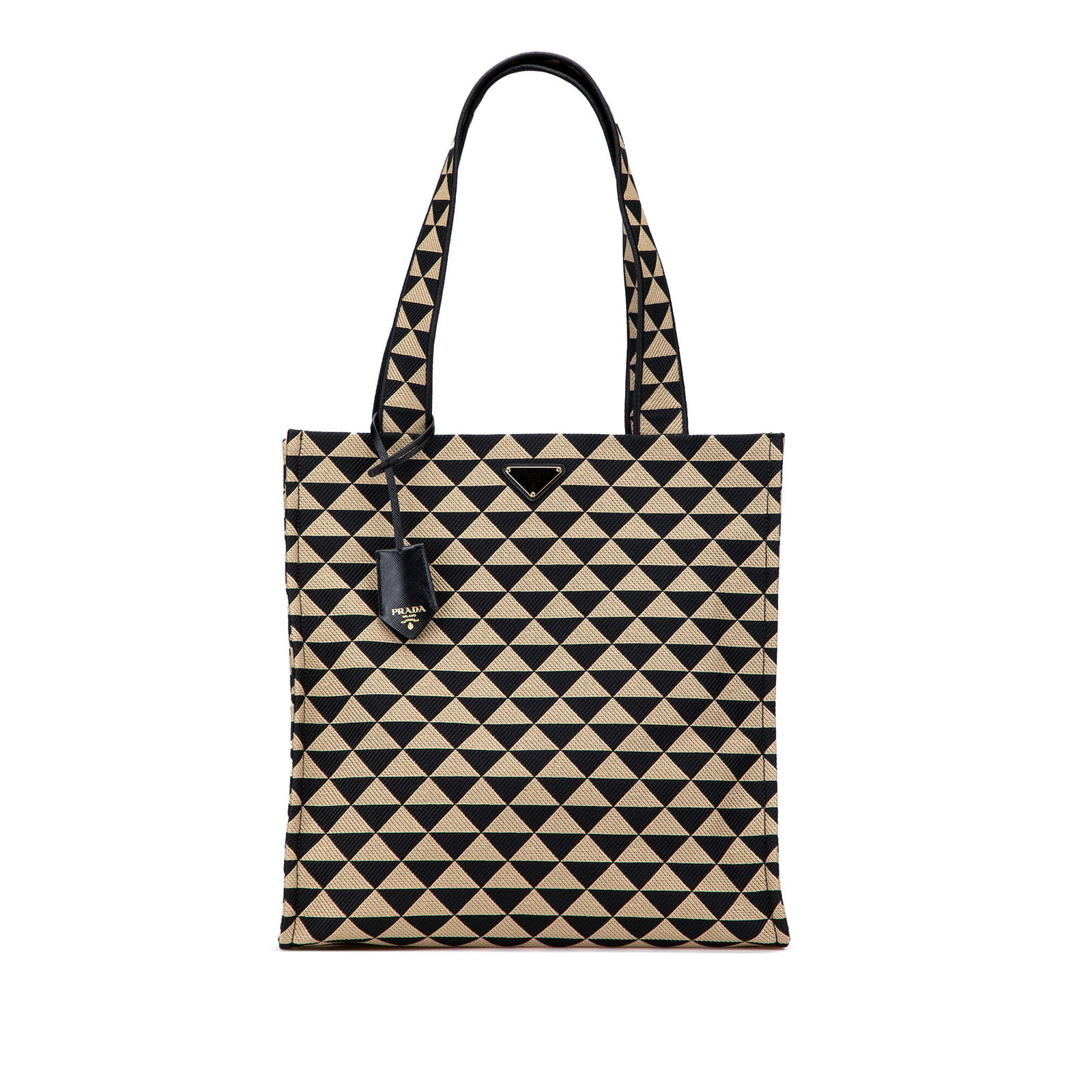 Prada Embroidered Canvas Triangolo Symbole Tote Bag Italy: Prada Embroidered Canvas Triangolo Symbole Tote Bag Italy Introducing the Prada Embroidered Canvas Triangolo Symbole Shopping Tote, a luxurious blend of style and functionality. This tote features a b