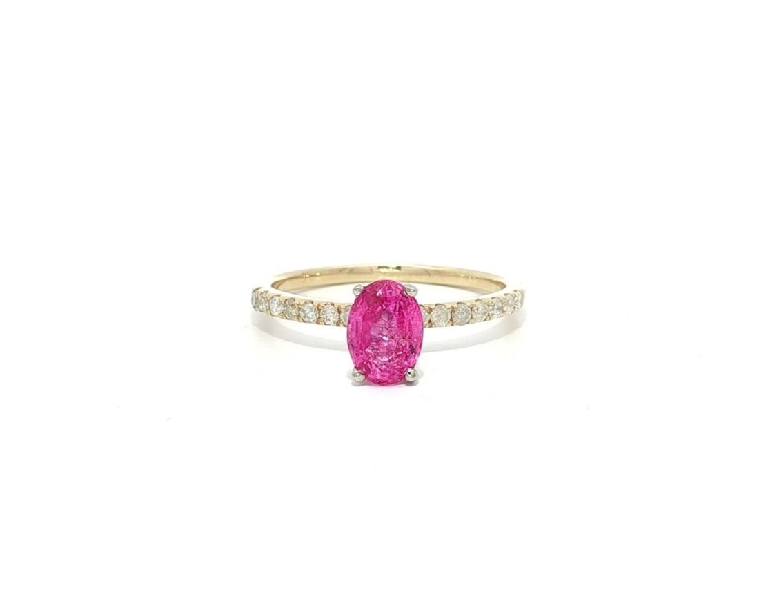 14k Yellow Gold 1.30ct Oval Pink Sapphire Diamond Promise Ring (1 of 16)