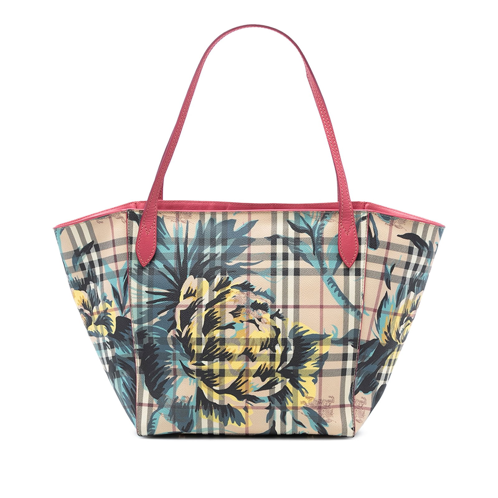 Burberry Canterbury Tote Small Floral Haymarket Check Coated Canvas Handbag: Burberry Canterbury Tote Small Floral Haymarket Check Coated Canvas Handbag This Burberry Small Haymarket Check Floral Print Canterbury Tote is crafted from printed coated canvas with leather trim. It