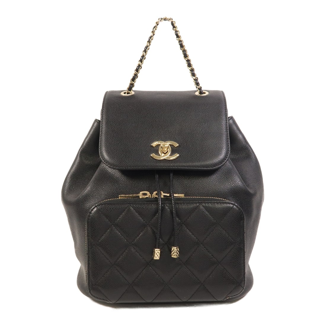 Chanel Black Calfskin Leather Backpack with CC Logo and Gold Hardware (1 of 18)