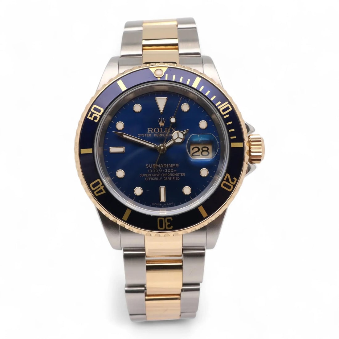 Blue Dial 18k Gold and Steel Rolex Submariner 40mm Ref 16613 Men's Automatic Watch (1 of 5)