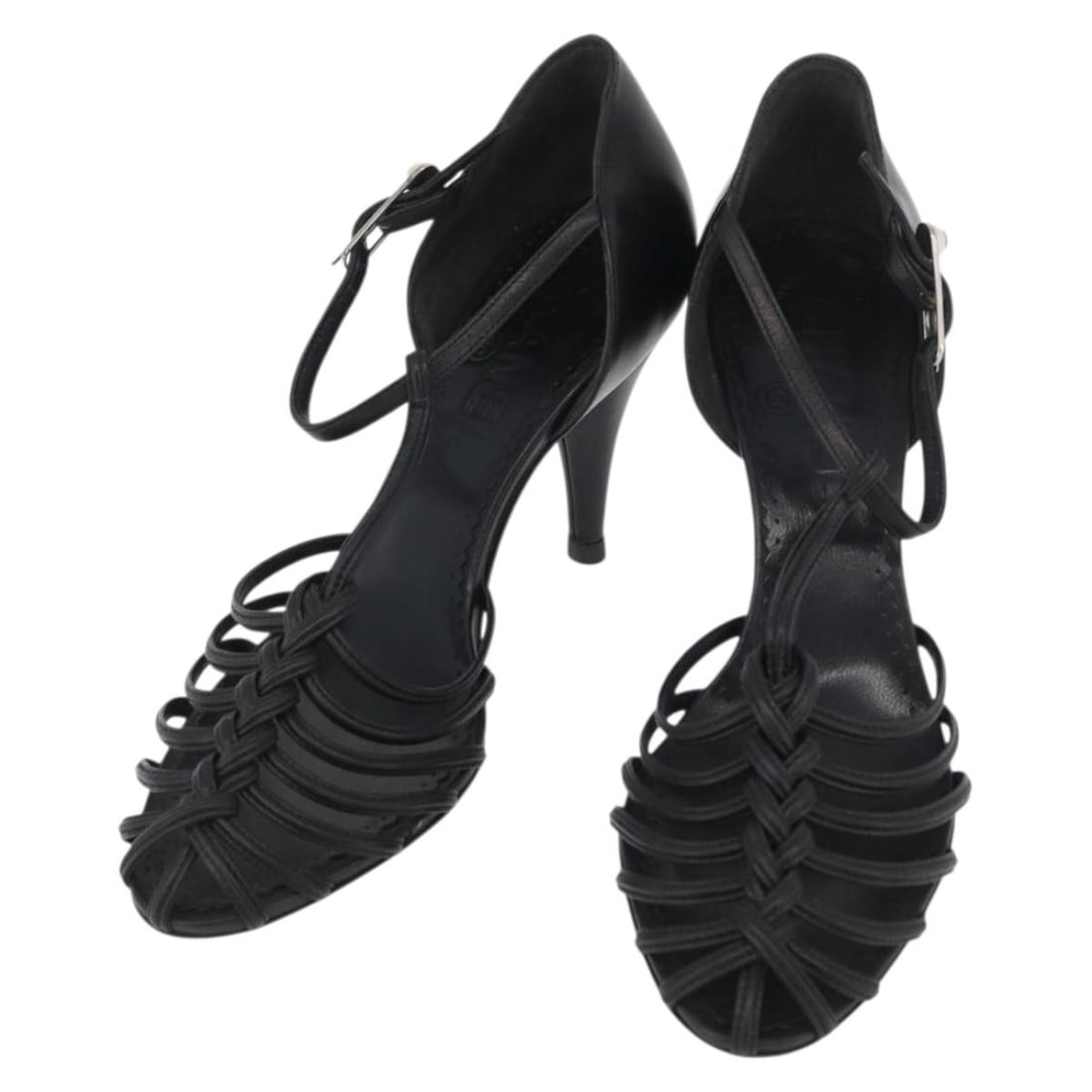 Chanel Black Leather High Heel Pumps Size 35.5 Made in Italy: Chanel Black Leather High Heel Pumps Size 35.5 Made in Italy These authentic CHANEL high heel pumps are crafted from black leather and made in Italy. They feature a heel height of approximately 3.1 in