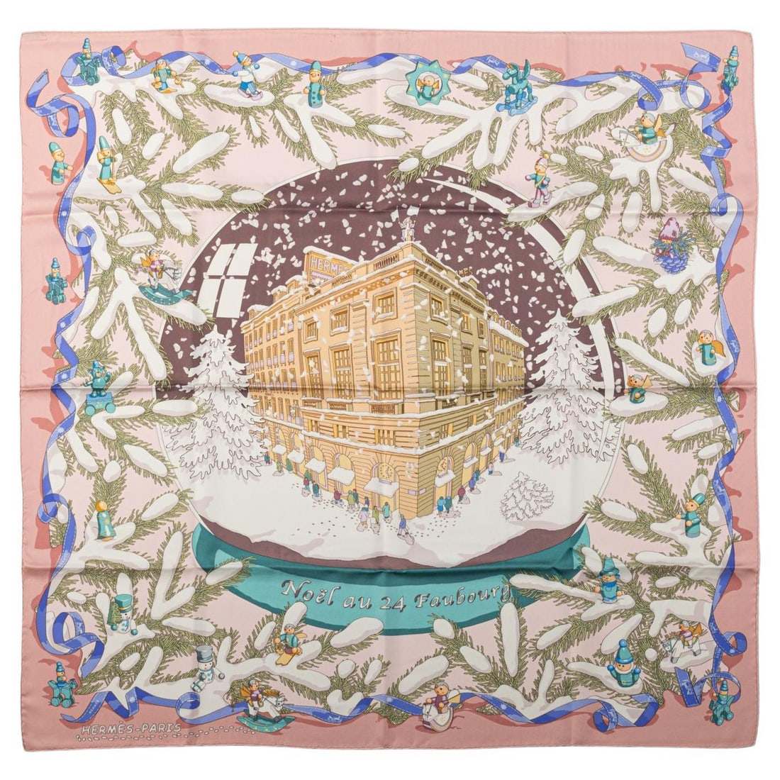 Hermes Rare Noel au Faubourg Pink Silk Scarf 35 in France (1 of 7)