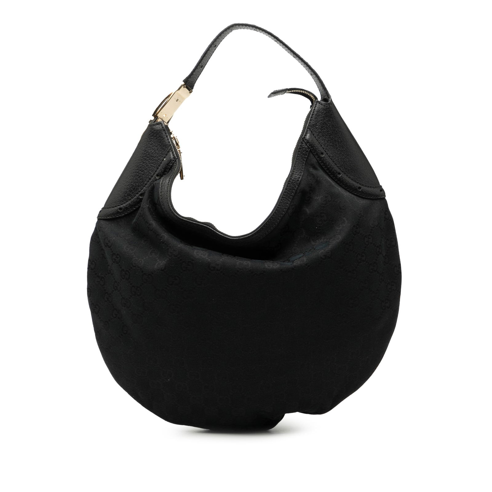 Black Gucci GG Canvas Shoulder Hobo Bag with Leather Trim (1 of 7)