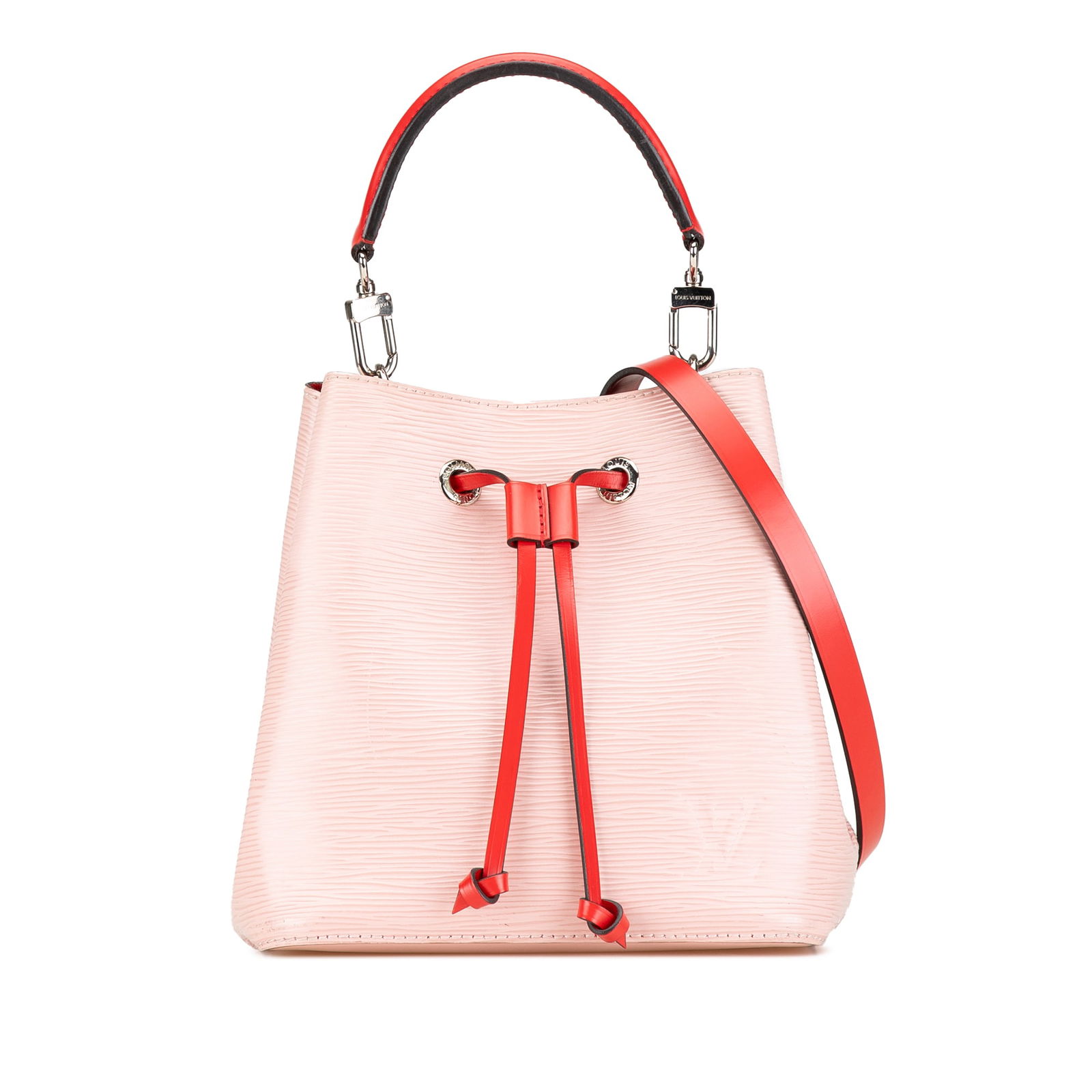 Pink Epi Leather NeoNoe BB Shoulder Bag by Louis Vuitton: Pink Epi Leather NeoNoe BB Shoulder Bag by Louis Vuitton The Louis Vuitton Epi NeoNoe BB is crafted from epi leather in a vibrant pink color and features a flat leather handle, a detachable flat leath