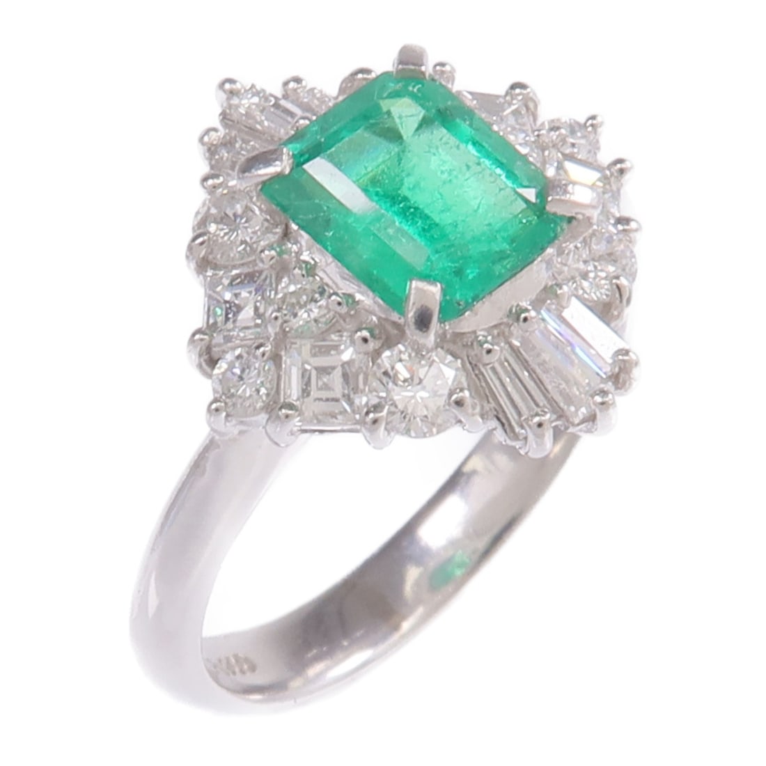 Emerald and Diamond PT900 Platinum Ring Size 5.25 (1 of 8)