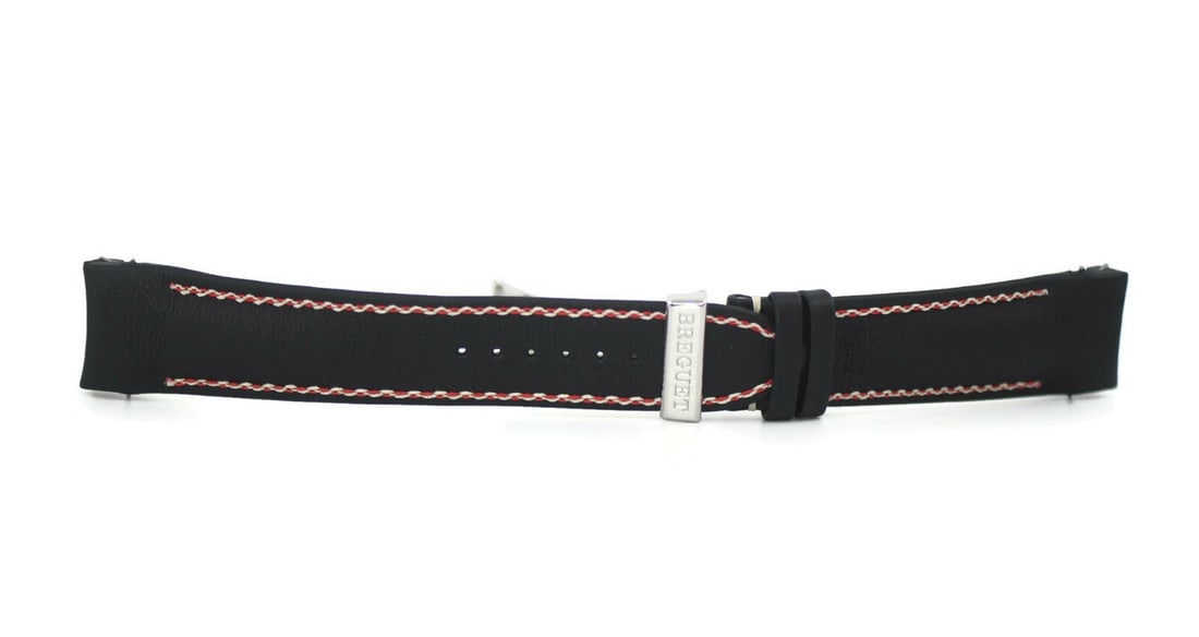 Authentic Breguet Black Leather Two-Piece Strap 23mm: Authentic Breguet Black Leather Two-Piece Strap 23mm Enhance your timepiece with this authentic Breguet Black Leather Strap. Designed for comfort and style, this two-piece wristwatch band features a s