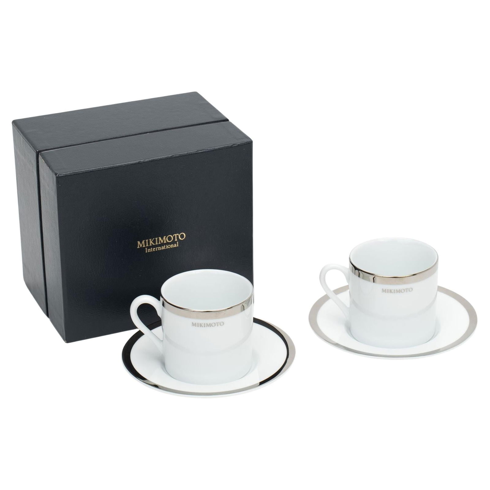 Mikimoto White Platinum Set of 2 Espresso Cups and Saucers (1 of 5)