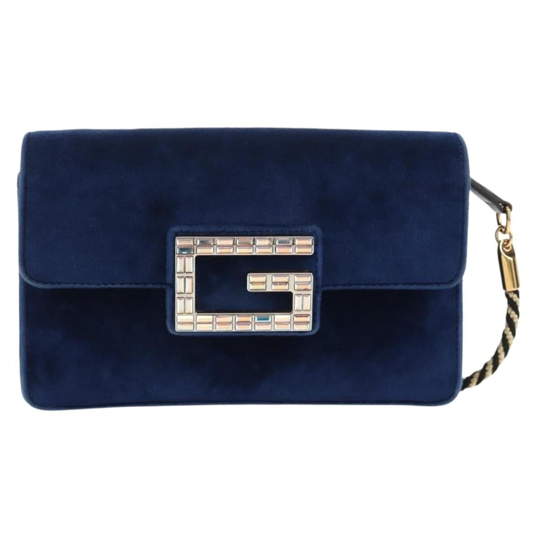Blue Velvet Gucci G Broadway Shoulder Bag with Crystal Embellishments: Blue Velvet Gucci G Broadway Shoulder Bag with Crystal Embellishments The Gucci G Broadway Shoulder Bag is crafted from blue velvet and adorned with crystals, designed for female users. This pre-owned