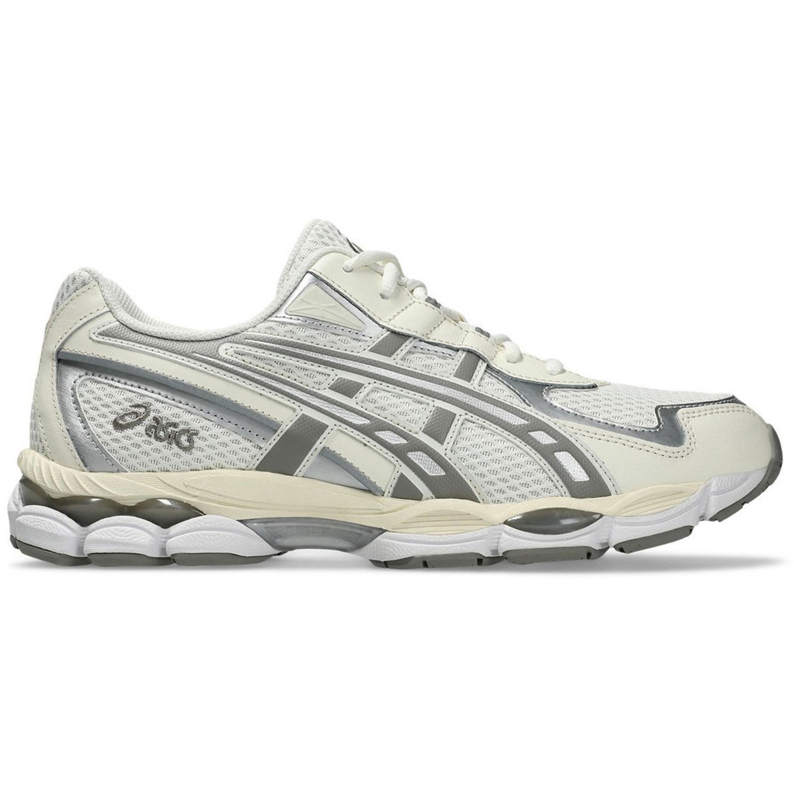 Gel NYC 2055 Sneakers in Cream and Steel Grey by Asics: Gel NYC 2055 Sneakers in Cream and Steel Grey by Asics The Asics Gel NYC 2055 sneakers feature a Cream and Steel Grey colorway. These authentic sneakers are un-used and come in unworn condition. Size