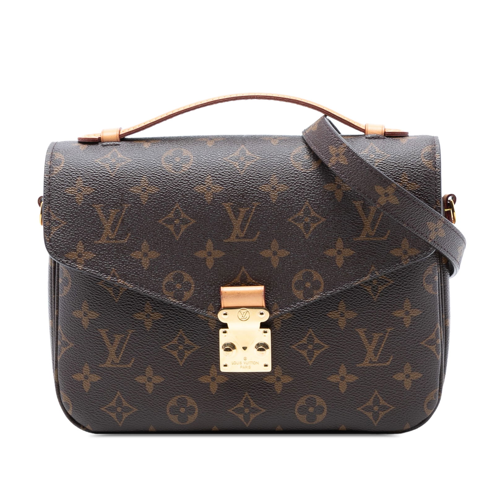 Louis Vuitton Pochette Metis Monogram Canvas Shoulder Bag With Top Handle: Louis Vuitton Pochette Metis Monogram Canvas Shoulder Bag With Top Handle The Louis Vuitton Monogram Pochette Metis features the iconic monogram canvas body with a flat vachetta leather top handle and